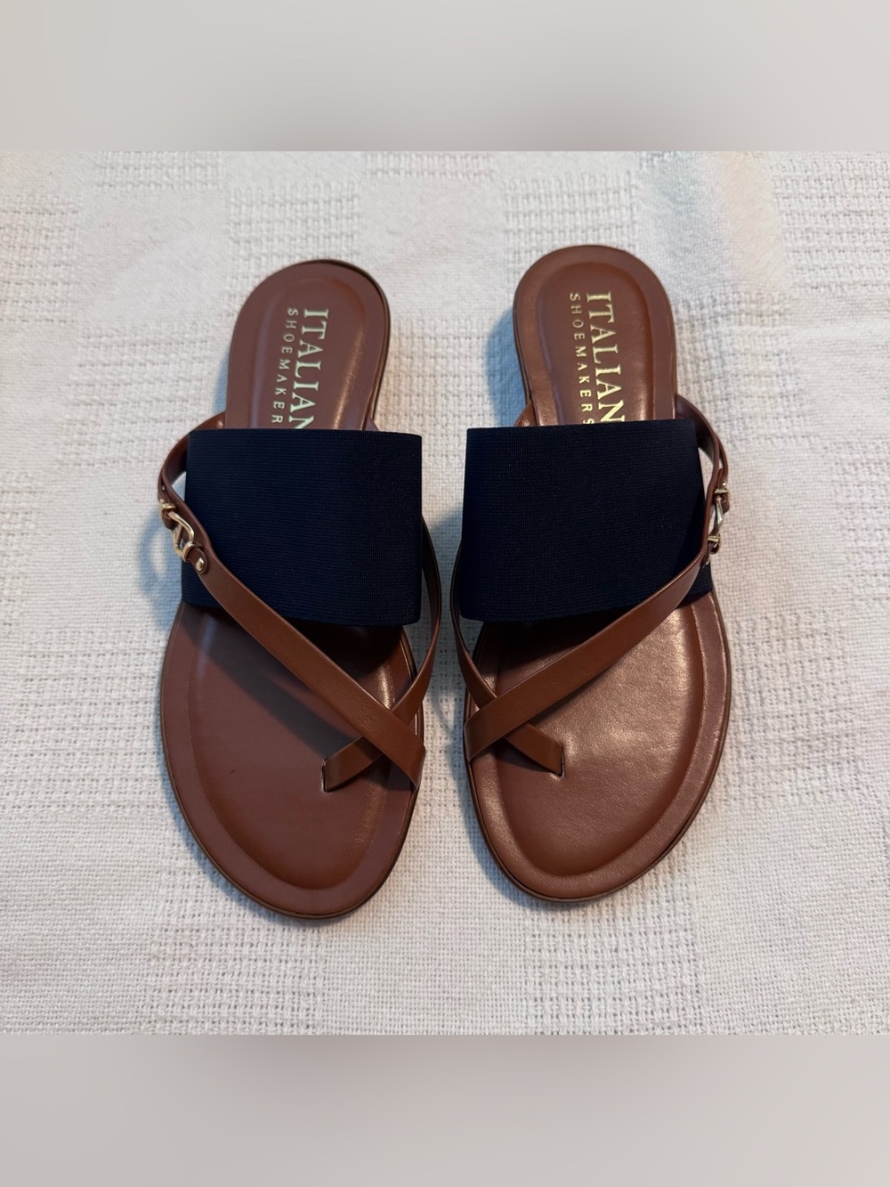 Italian Shoemakers Brown Leather Sandals with navy Elastic Band